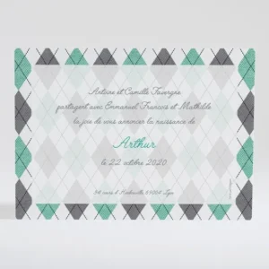Faire-part de naissance Beau patchwork losanges*Faire-part Elégant Clearance