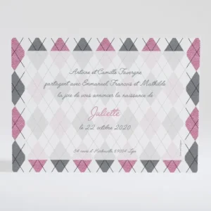 Faire-part de naissance Beau patchwork losanges*Faire-part Elégant Clearance