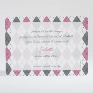 Faire-part de naissance Beau patchwork losanges*Faire-part Elégant Clearance